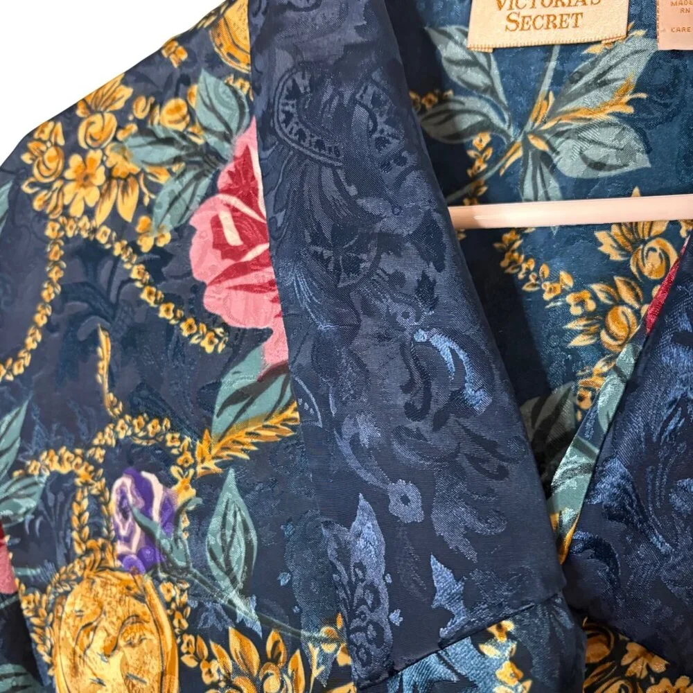 Victoria’s Secret Gold Label Vintage 90s Floral Paisley Sleep Shirt S Collared - Picture 8 of 9